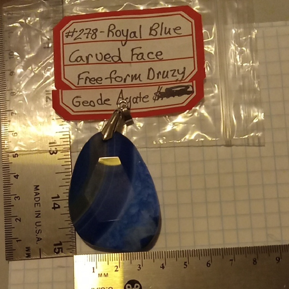 Blue and White Agate Necklace Teardrop Stone Pendant Added Silver Bail